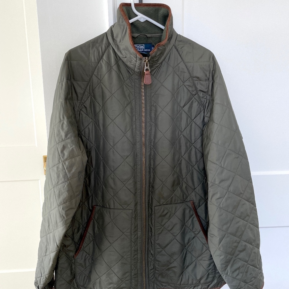 Polo Ralph Lauren Green Quilted Fleece Suede Hunting Barn Chore Jacket Large XL